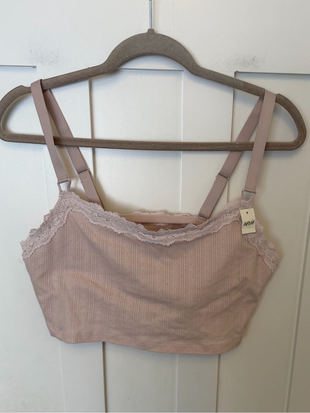 Aerie Pointelle Lace Trim Longline Bralette XL NWT Cotton Spandex - Picture 5 of 9